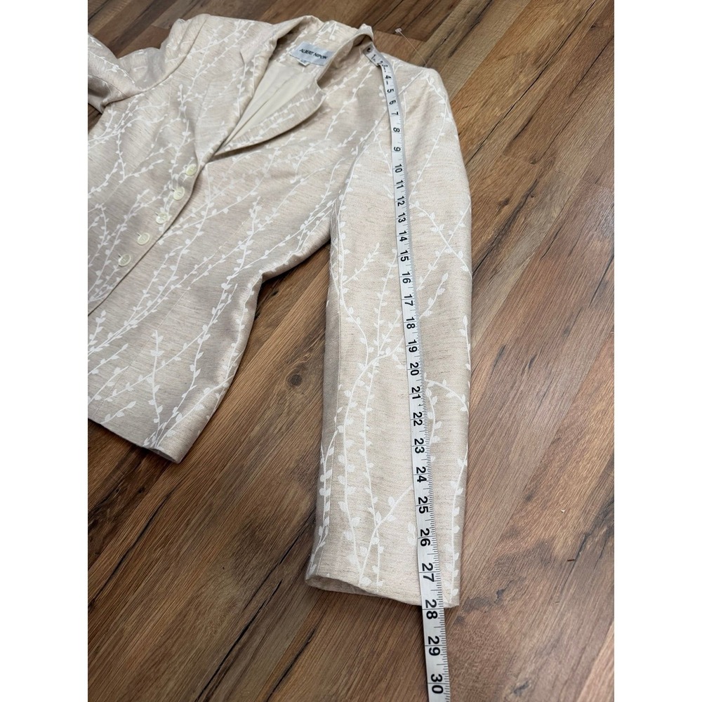 Albert Nipon Linen Blend Skirt Suit Beige Floral 2pc Set Size 6 - Picture 7 of 12